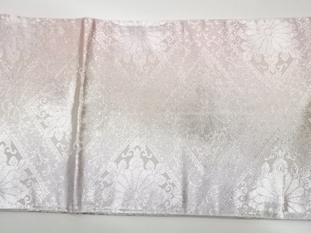  菱に花唐草模様織出しリバーシブル全通袋帯